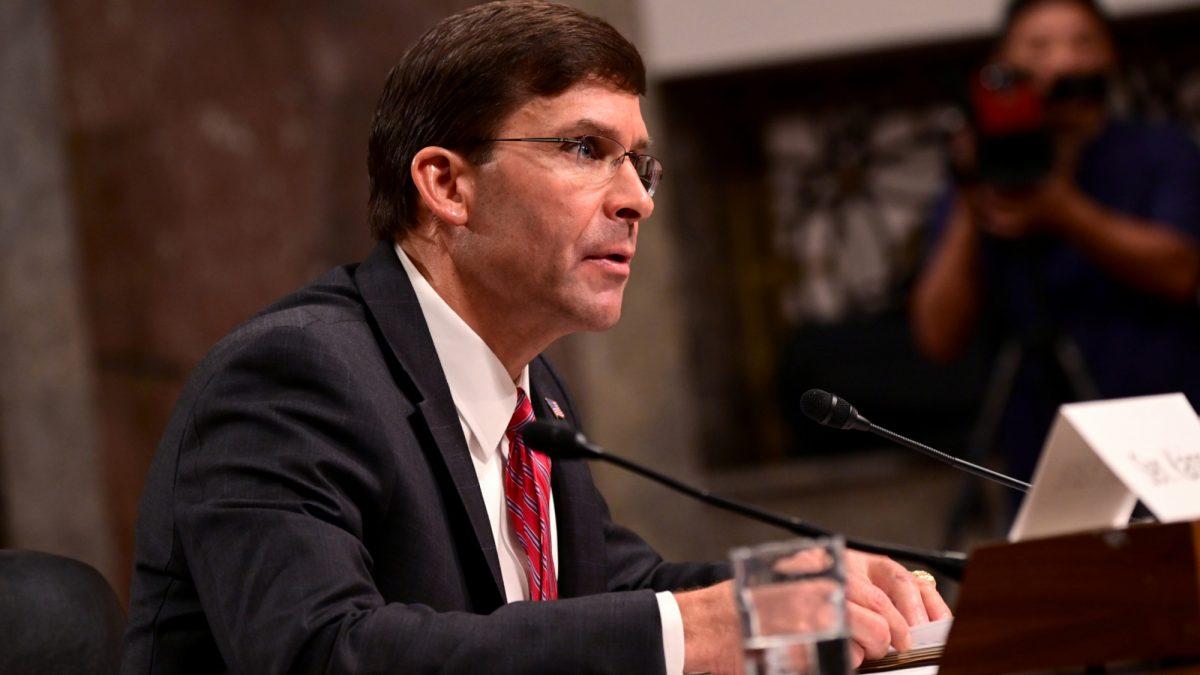 Then-Defense Secretary nominee Mark Esper testifies before a Senate Armed Services Committee hearing on his nomination in Washington on July 16, 2019. (Erin Scott/Reuters)