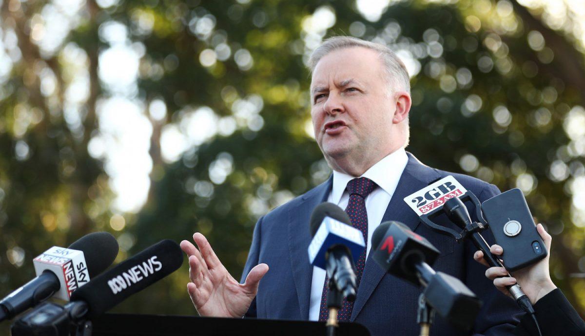 Anthony Albanese speaks to media at Henson Park Oval in Sydney, Australia, on May 21, 2019. (Mark Metcalfe/Getty Images)