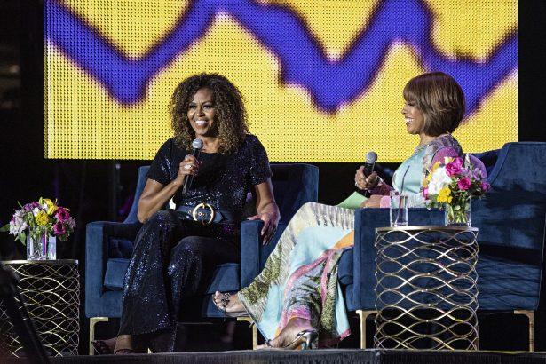 Michelle Obama and Gayle King participate in the 2019 Essence Festival at the Mercedes-Benz Superdome in New Orleans on July 6, 2019. (Amy Harris/Invision/AP)