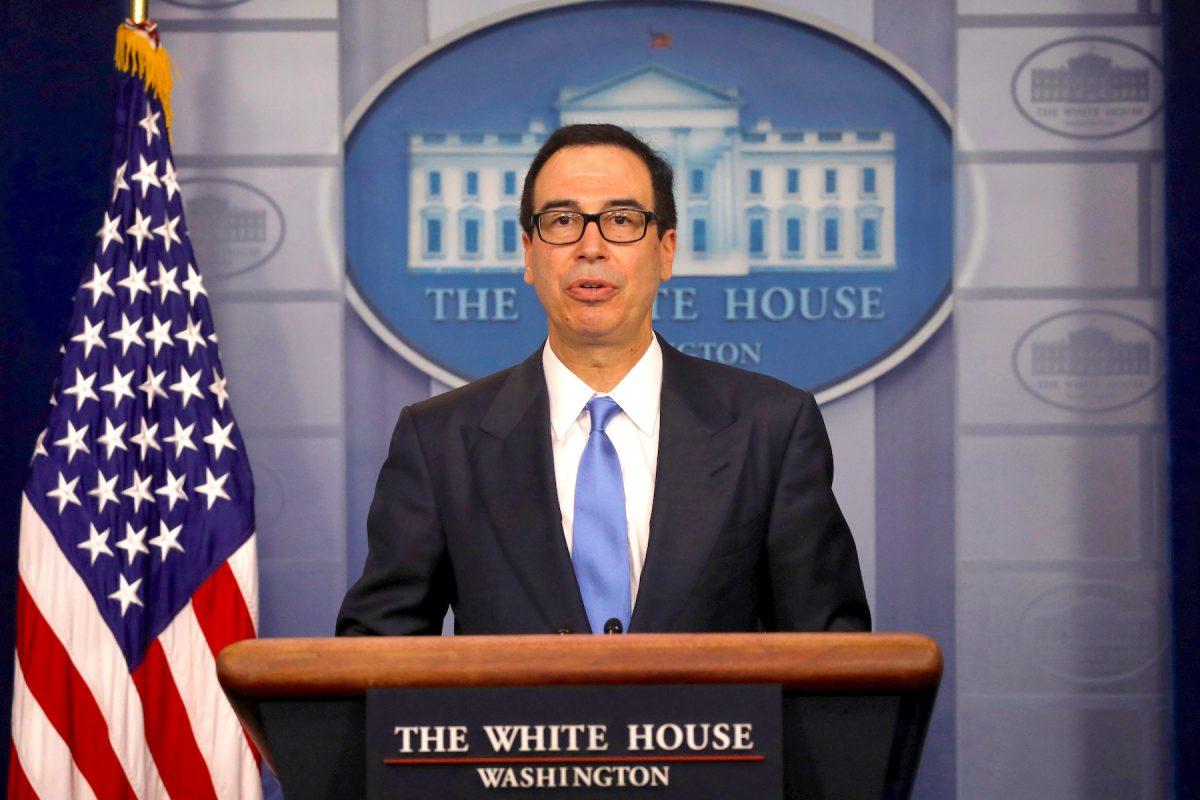 Treasury Secretary Steven Mnuchin answers question from reporters about the United States new sanctions on Iran at the White House in Washington D.C., U.S., June 24, 2019. (Reuters/Carlos Barria)