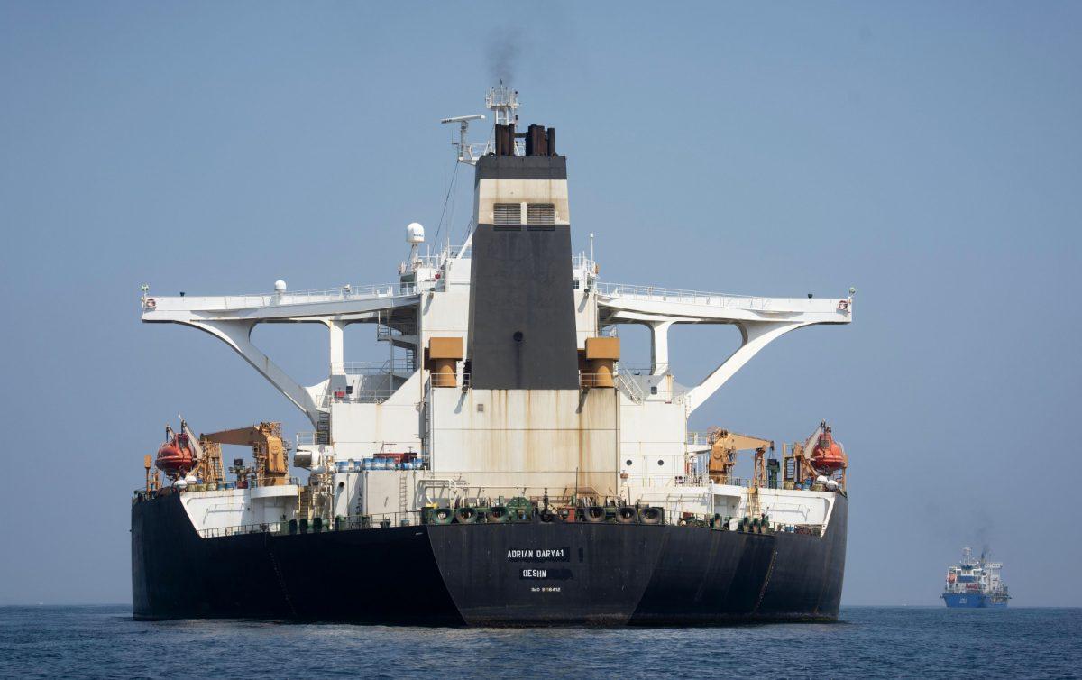 Super tanker Adrian Darya 1 sails in the British territory of Gibraltar on Aug. 17, 2019. (Marcos Moreno/File Photo via AP)