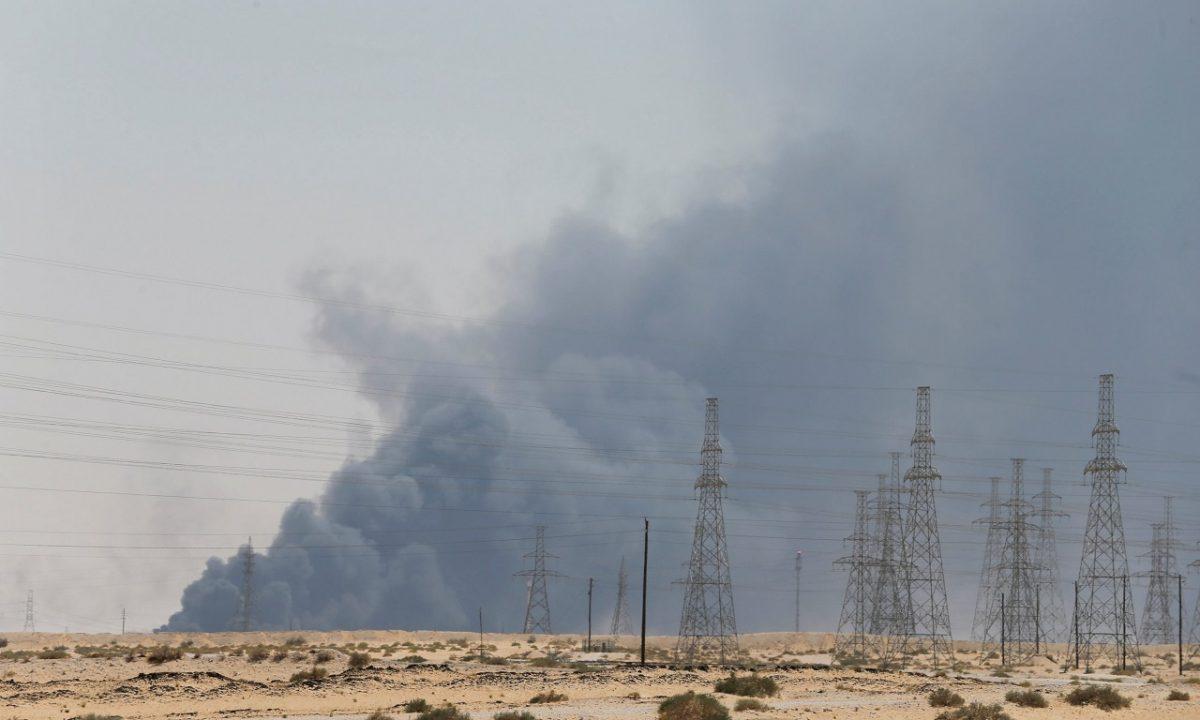 Smoke is seen following a fire at an Aramco factory in Abqaiq, Saudi Arabia, on Sept. 14, 2019. (Stringer/Reuters)