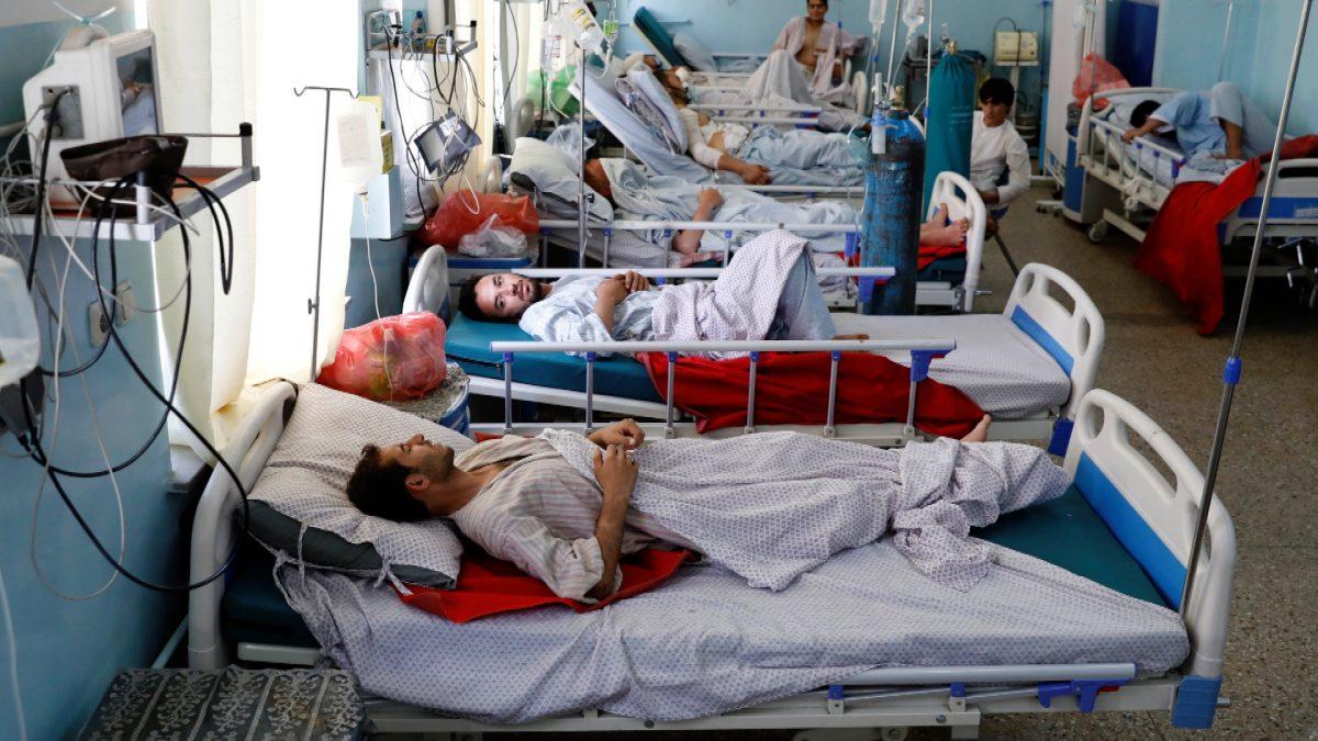 Injured men receive treatment at the hospital after a blast in Kabul, Afghanistan on Sept. 3, 2019. (Mohammad Ismail/Reuters)