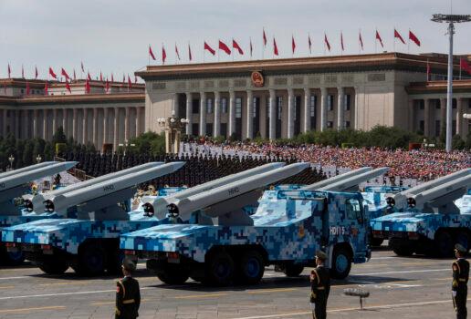 Chinese missiles are on trucks during a military parade in Beijing on Sept. 3, 2019 (Kevin Frayer/Getty Images)
