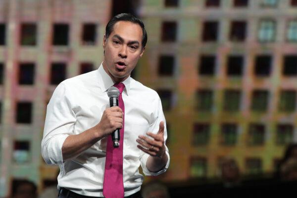 Democratic presidential candidate, former HUD Secretary Julián Castro speaks at the Liberty and Justice Celebration at the Wells Fargo Arena in Des Moines, Iowa., on Nov. 1, 2019. (Scott Olson/Getty Images)