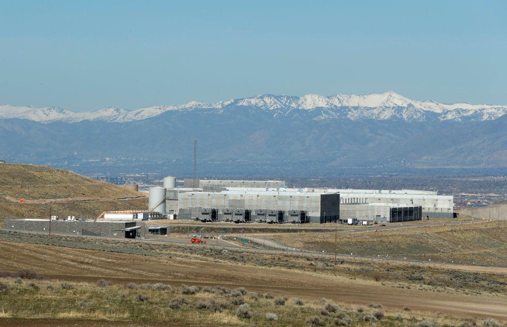 Farmland and a security fence surround the NSA's Utah data collection center in Bluffdale, Utah on March 17, 2017. (George Frey/Getty Images))