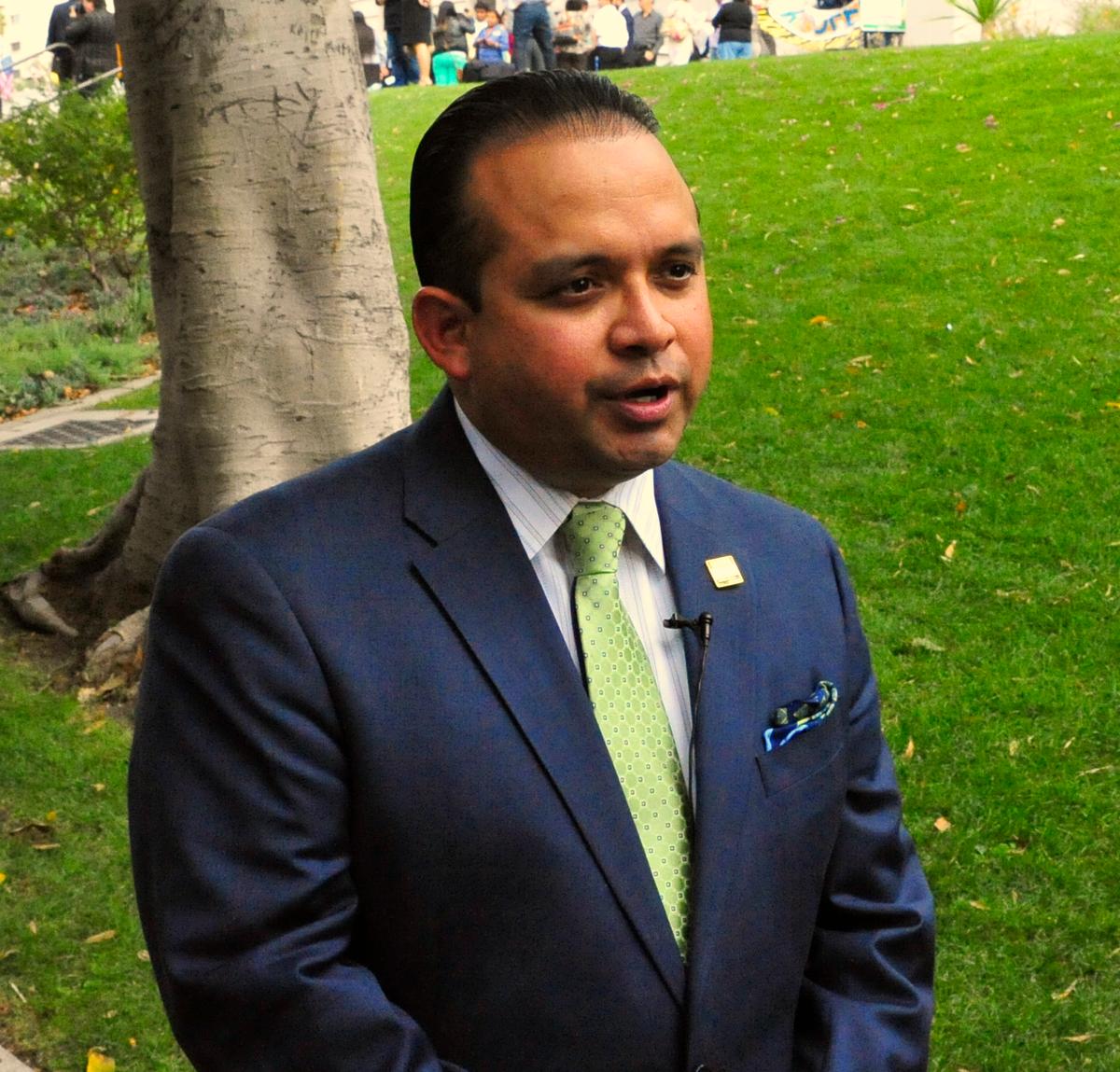 Sen. Luis Alejo (D-Salinas), author and sponsor of the Undocumented Immigrant Drivers License Bill, responding to media in Los Angeles on Oct. 3.