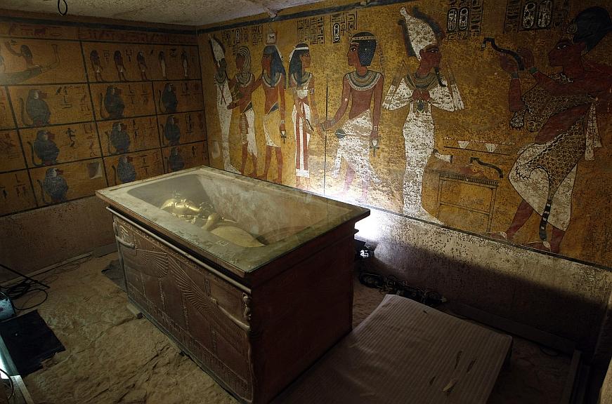 The sarcophagus of King Tutankhamun, known as the "Child Pharaoh," remains empty in its burial chamber after the mummy was placed in a glass urn. (Cris Bouroncle/AFP/GettyImages)