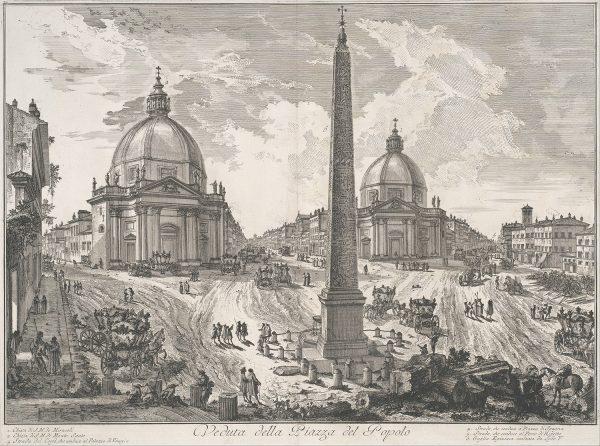 The Piazza del Popolo, ca. 1750, etching, by Giovanni Battista Piranesi. (The Metropolitan Museum of Art)