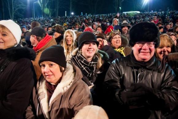 HOG WAITING: A crowd of an estimated 15,000 awaits Punxsutawny Phil's emergence at Gobbler's Knob. (Jan Jekielek/The Epoch Times)