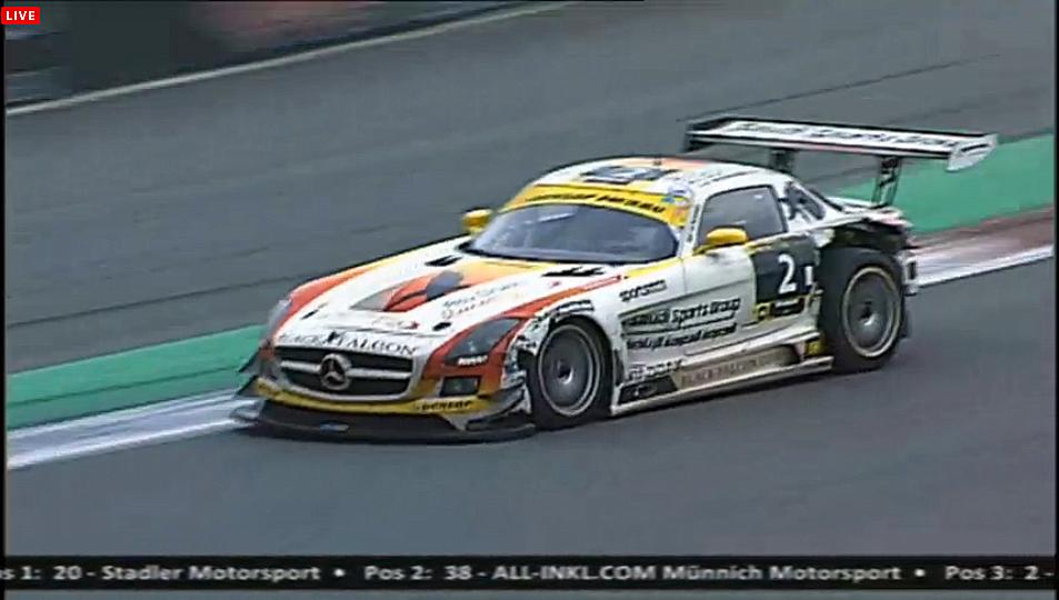 The #2 Black Falcon Mercedes survived all kinds of collisions and still persevered to finish third. (Screenshot from live.24hseries.com)