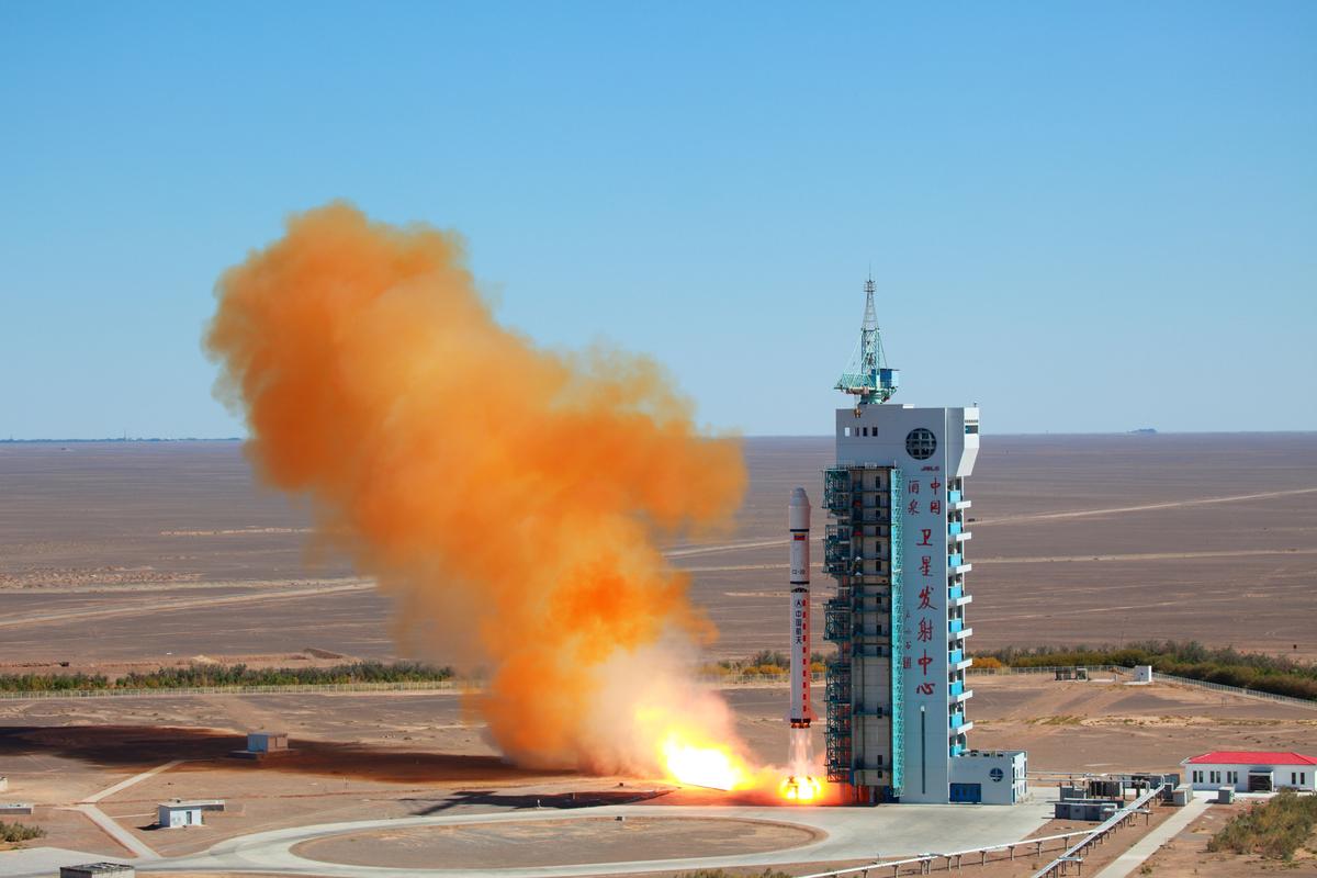 A Chinese rocket takes off with the Venezuelan earth observation satellite from China's Gansu Province on Sept. 29, 2012. China's space programs are run by its military. (AFP/AFP/GettyImages)