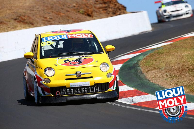 The F Class is composed of Fiat Abarth 500s—tiny cars with 1.4-liter engines which lack top speed buyt have amazing handling and braking. The #96 Fiat Abarth Motorsport Abarth 500 led the class with four hours to go. (bathurst12hour.com.au)