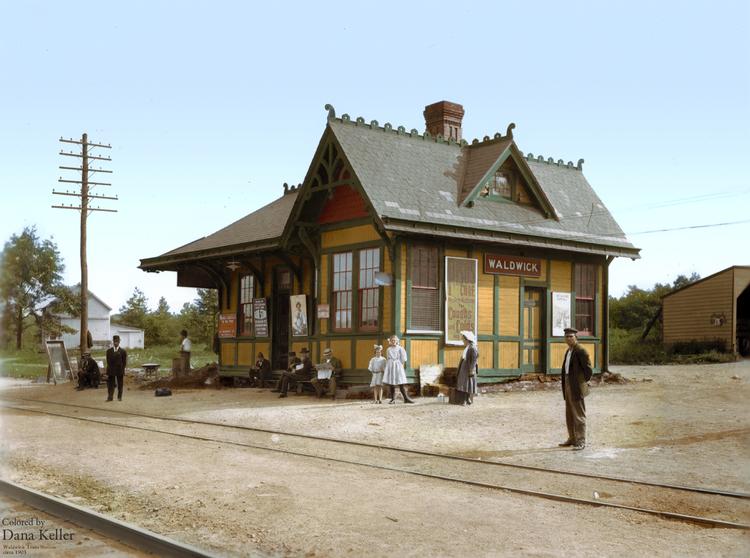 Waldwick Train Station, ca. 1903, in Waldwick, N.J., colorized by Dana Keller.
