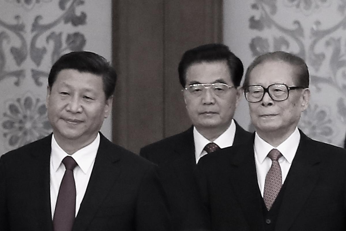 (L to R) Chinese Communist Party Head Xi Jinping and his predecessors Hu Jintao and Jiang Zemin on Sept. 30, 2014 in Beijing, China. Since taking power in November 2012, Xi has worked to dismantle the faction headed by Jiang Zemin. (Feng Li/Getty Images)