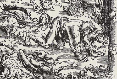 Woodcut of a werewolf attack, by Lucas Cranach the Elder, 1512. (Wikimedia Commons)