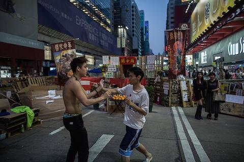 Pro-democracy protesters practise martial art at the Mongkok occupy site on November 20, 2014 in Hong Kong. (Lam Yik Fei/Getty Images)