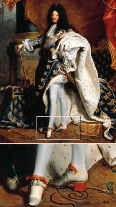 Louis XIV wearing his trademark heels in a 1701 portrait by Hyacinthe Rigaud. (Wikimedia Commons)