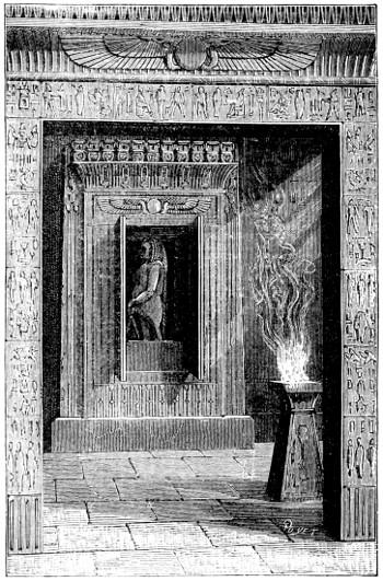 Temple doors opened when a fire was lit upon the altar, pictured in the book "Magic, Stage Illusions and Scientific Diversions Including Trick Photography."