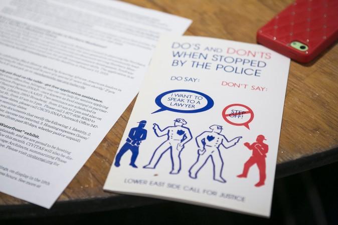 A pamphlet from a forum on how to improve police-community relations in Washington Heights, Manhattan, on Feb. 2, 2015. Residents and police officers sat together to respectfully voice their concerns. (Samira Bouaou/Epoch Times)