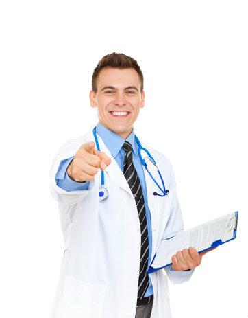 (<a href="http://www.shutterstock.com/pic-115278535/stock-photo-medical-doctor-man-smile-with-stethoscope-point-finger-at-you-excited-happy-toothy-smiling.html?src=GWg0dHLS63AJ1579PaPNog-1-0" target="_blank">Shutterstock</a>)