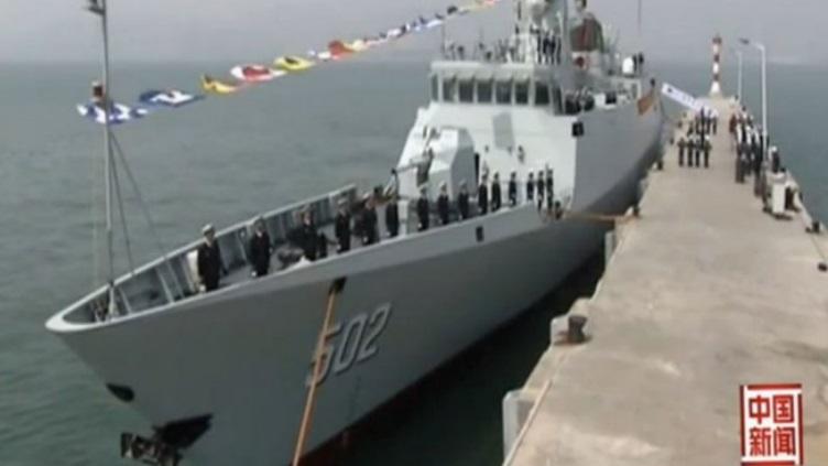 The Chinese regime's new Type 056 Jiangdao-class corvette is shown in video aired by its state-run CCTV. The warship is allegedly equipped with a supersonic anti-ship missile. (CCTV via IHS Jane's)