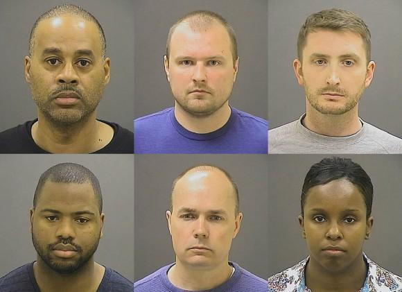 These undated photos provided by the Baltimore Police Department, show Baltimore police officers, top row from left, Caesar R. Goodson Jr., Garrett E. Miller and Edward M. Nero, and bottom row from left, William G. Porter, Brian W. Rice and Alicia D. White, charged with misdemeanors and felonies ranging from assault to murder in the police-custody death of Freddie Gray. A grand jury indicted the six officers, State's Attorney Marilyn Mosby said on May 21, 2015. (Baltimore Police Department via AP, File)