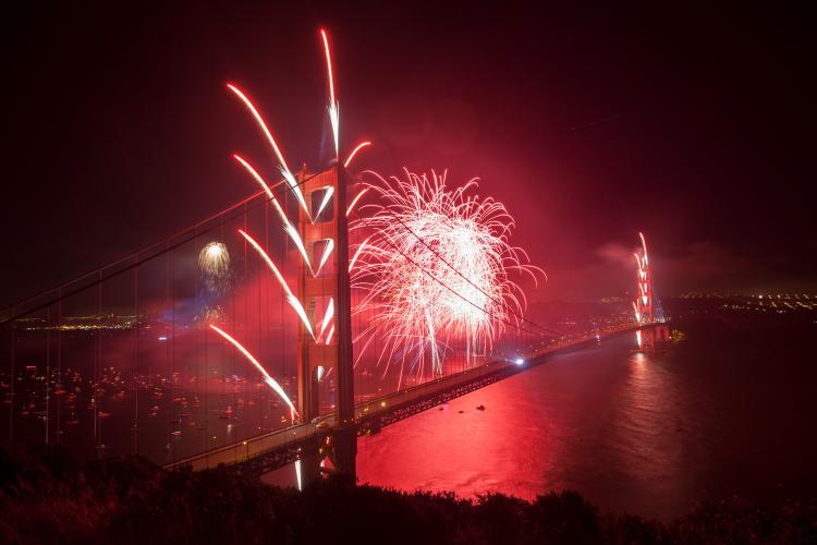 75th Golden Gate Anniversary fireworks at the Marin Headlands. (Deborah Yun/The Epoch Times)