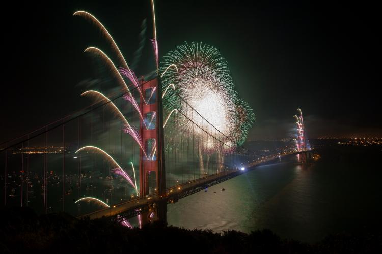 75th Golden Gate Anniversary fireworks at the Marin Headlands. (Deborah Yun/The Epoch Times)