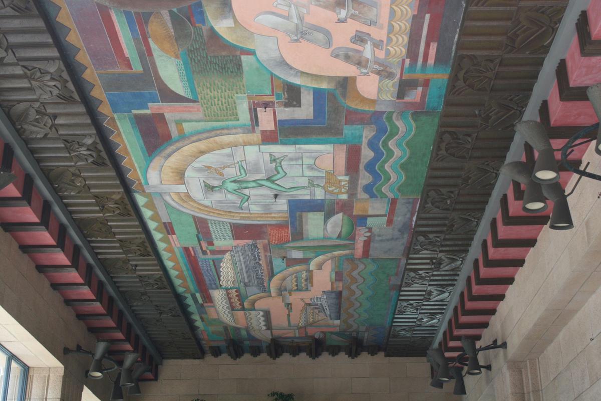 Mural titled "The Spirit of Transpiration" by Herman Sachs above the porte cochere (car port) at the back entrance of Bullocks Wilshire. (Nelly Wahl)