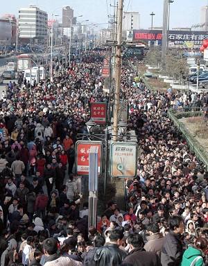 Shijia village, Hebei Province: a sea of people outside an employment opportunity site (AFP/Getty Images)