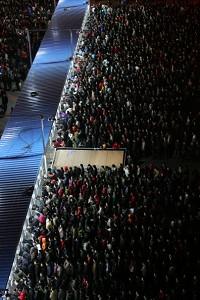 An aerial view of people buying tickets in Beijing. (Getty Images)