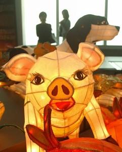 Taipei, Taiwan-A pig-shaped lantern is displayed in the word's tallest building, Taipei 101. (Patrick Lin/AFP Photo)
