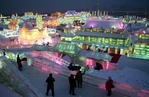 Colorful ice sculptures at the 23rd Harbin International Ice and Snow Festival. (Chu/Getty Images)