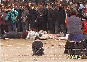Tibetans carry the bodies of demonstrators shot by police to Kirti Monastery. (Phayul.com)