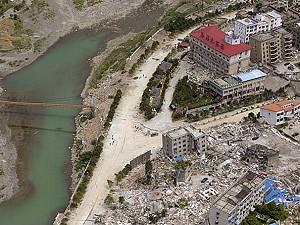 An aerial view of the damage done to the city of Beichuan by the May 12 quake, taken on May 27, 2008. (Liu Jin/AFP/Getty Images)