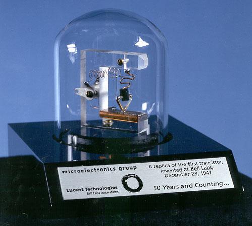 Replica of the first ever transistor, manufactured at Bell Labs in 1947. (Lucent Technologies)
