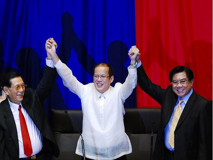 <a><img src="https://www.theepochtimes.com/assets/uploads/2015/09/11Bongo101916289.jpg" alt="President-elect Benigno 'Noynoy' Aquino celebrates after becoming the 15th president of the Philippines, at the House of Representatives on June 9, 2010 in Manila, Philippines. (Dondi Tawatao/Getty Images)" title="President-elect Benigno 'Noynoy' Aquino celebrates after becoming the 15th president of the Philippines, at the House of Representatives on June 9, 2010 in Manila, Philippines. (Dondi Tawatao/Getty Images)" width="320" class="size-medium wp-image-1818866"/></a>