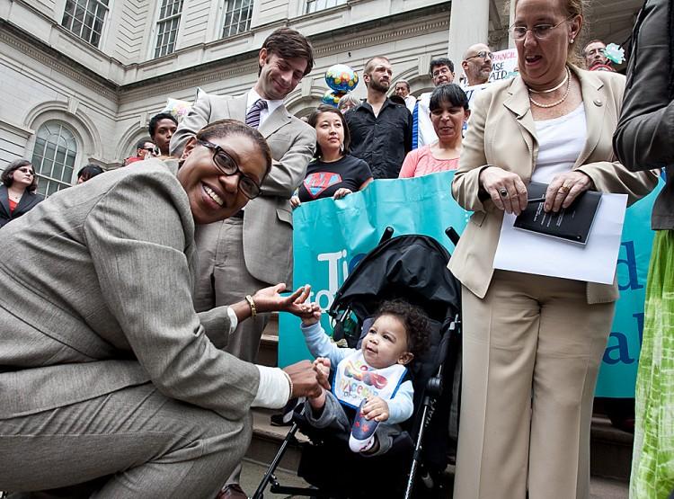 <a><img class="size-large wp-image-1781070" title="Councilwoman Letitia James plays with a child at a protest calling for New York City Council to pass a law mandating paid sick days Oct. 4. (Amal Chen/The Epoch Times)" src="https://www.theepochtimes.com/assets/uploads/2015/09/20121004-press+conf-IMG_6977-Amal+Chen.jpg" alt="Councilwoman Letitia James plays with a child at a protest calling for New York City Council to pass a law mandating paid sick days Oct. 4. (Amal Chen/The Epoch Times)" width="590" height="436"/></a>