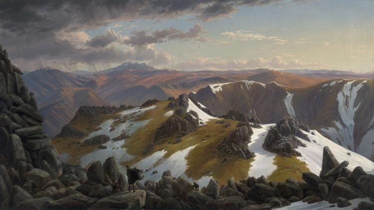 <a><img src="https://www.theepochtimes.com/assets/uploads/2015/09/Arts_p23_Eugene+V+Guerard_EXHI013082.jpg" alt="North-east view from the northern top of Mount Kosciusko 1863 by Eugene von Guerard. Oil on canvas, 66.5 x 116.8cm, National Gallery of Australia, Canberra, was purchased 1973. (Courtesy of National Gallery of Victoria)" title="North-east view from the northern top of Mount Kosciusko 1863 by Eugene von Guerard. Oil on canvas, 66.5 x 116.8cm, National Gallery of Australia, Canberra, was purchased 1973. (Courtesy of National Gallery of Victoria)" width="575" class="size-medium wp-image-1804743"/></a>