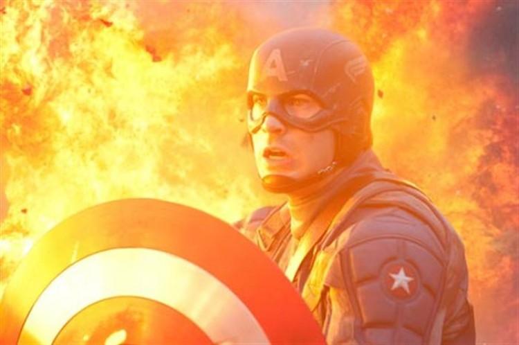 CAPTAIN'S INFERNO: Chis Evans plays Captain America in the action-adventure movie 'Captain America: The First Avenger.' (Courtesy of Jay Maidment / Marvel Studios)