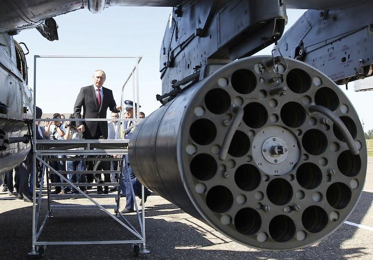<a><img class="size-full wp-image-1785909" title="Russia's President Vladimir Putin inspects Mi-24 ground-attack helicopters as he visits a military airbase in the city of Korenovsk, about 1200 km (750 miles) south of Moscow, on June 14. (Mikhail Klimentyev/AFP/GettyImages)" src="https://www.theepochtimes.com/assets/uploads/2015/09/Copter146379613.jpg" alt="" width="750" height="524"/></a>