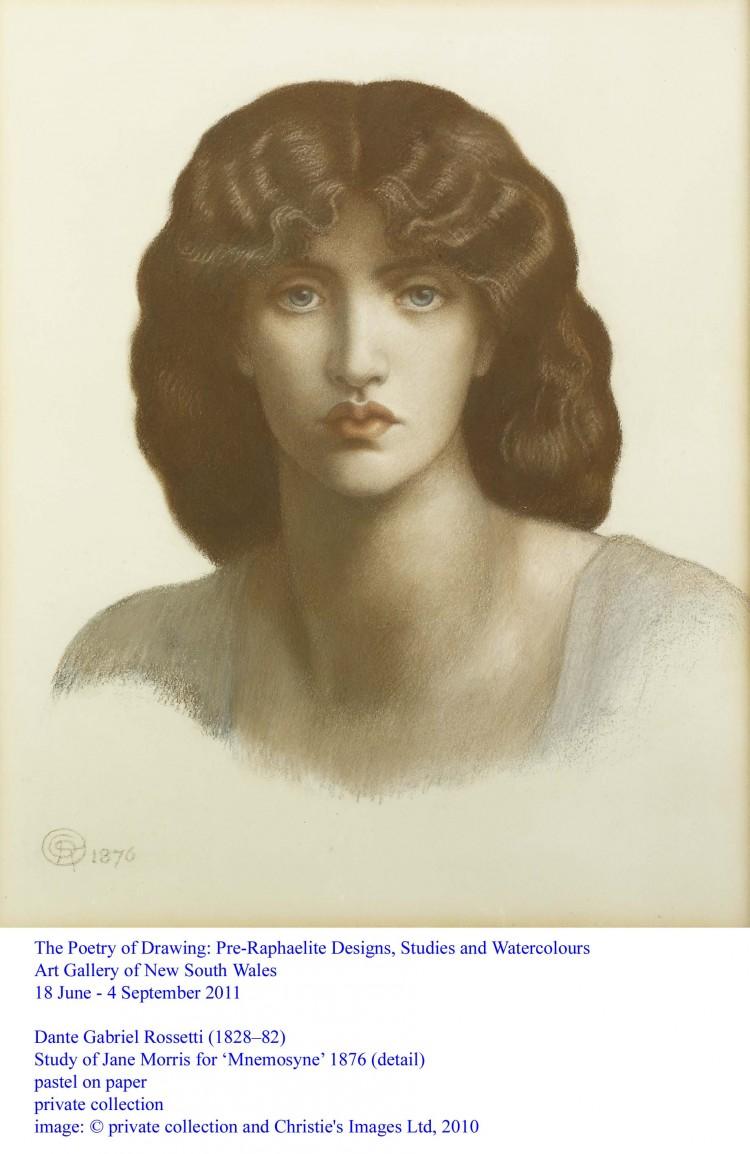 <a><img src="https://www.theepochtimes.com/assets/uploads/2015/09/JaneMorris.jpg" alt="Dante Gabriel Rossetti, Study of Jane Morris for Mnemosyne, 1876, pastel on paper, Private collection." title="Dante Gabriel Rossetti, Study of Jane Morris for Mnemosyne, 1876, pastel on paper, Private collection." width="275" class="size-medium wp-image-1800314"/></a>