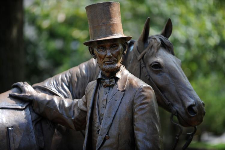 A life size statue of US President Abraham Lincoln at the entrance to his summer retreat where he lived during a quarter of his presidency (Tim Sloan/AFP/Getty Images)