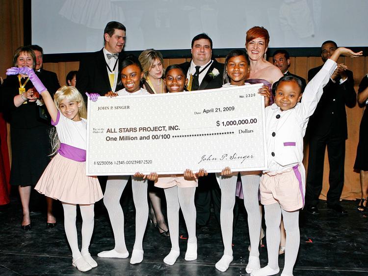 <a><img src="https://www.theepochtimes.com/assets/uploads/2015/09/MillionDollarPhoto.jpg" alt="FUNDRAISING FOR KIDS: John and Madlyn Singer, Art Advisors, LLC (4th and 6th from left) present $1,000,000 check to youth of the All Stars Project at the 2009 gala benefit at the Lincoln Center. All Stars Project president and CEO Gabrielle L. Kurlander (2nd L) accepts the check with All Stars Project Hall of Fame honorees. (Erroll Anderson)" title="FUNDRAISING FOR KIDS: John and Madlyn Singer, Art Advisors, LLC (4th and 6th from left) present $1,000,000 check to youth of the All Stars Project at the 2009 gala benefit at the Lincoln Center. All Stars Project president and CEO Gabrielle L. Kurlander (2nd L) accepts the check with All Stars Project Hall of Fame honorees. (Erroll Anderson)" width="320" class="size-medium wp-image-1828608"/></a>