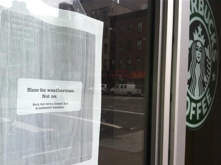 <a><img src="https://www.theepochtimes.com/assets/uploads/2015/09/Starbucks_photo.JPG" alt="CLOSED: Starbucks stores are uncharacteristically closed and dark. The sign on the windows says, 'Blame the weatherman. Not us.' (The Epoch Times)" title="CLOSED: Starbucks stores are uncharacteristically closed and dark. The sign on the windows says, 'Blame the weatherman. Not us.' (The Epoch Times)" width="350" class="size-medium wp-image-1798702"/></a>