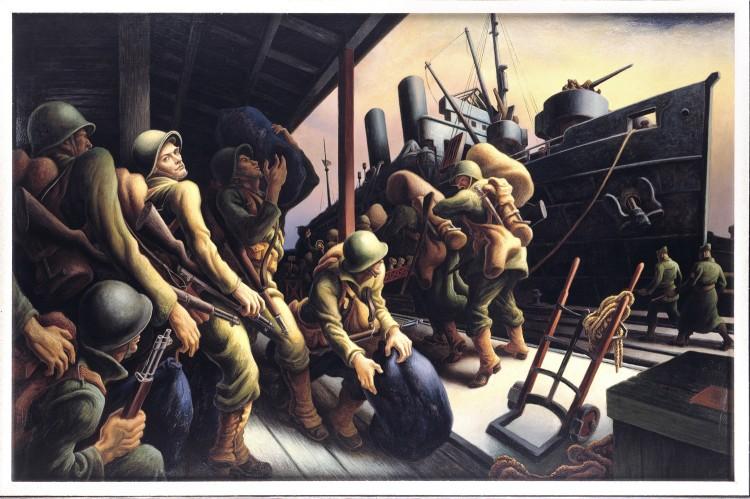 <a><img class="size-large wp-image-1780990" title=" In this oil painting, Thomas Hart Benton shows New York's major role as an embarking point for troops and supplies. The canvas is based on sketched Benton made in Brooklyn in 1942, when the first American troops were leaving for Africa. (Courtesy of the New York Historical Society)" src="https://www.theepochtimes.com/assets/uploads/2015/09/art-NY+Historical+Society.jpg" alt=" In this oil painting, Thomas Hart Benton shows New York's major role as an embarking point for troops and supplies. The canvas is based on sketched Benton made in Brooklyn in 1942, when the first American troops were leaving for Africa. (Courtesy of the New York Historical Society)" width="590" height="392"/></a>