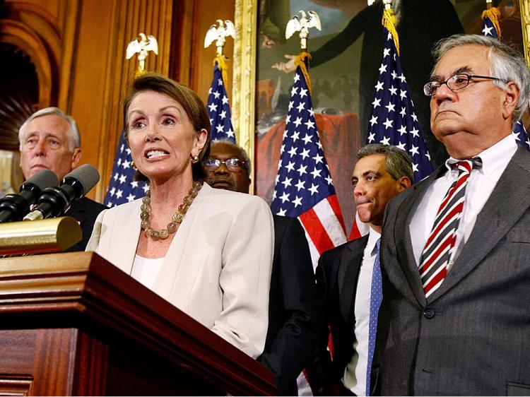 <a><img src="https://www.theepochtimes.com/assets/uploads/2015/09/ball83052589.jpg" alt="Speaker of the House Nancy Pelosi (2nd L) talks to the news media during a news conference with House Majority Leader Steny Hoyer (L), Majority Whip James Clyburn (3rd L), Rep. Rahm Emanuel and House Financial Services Committee Chairman Barney Frank on C (Chip Somodevilla/Getty Images)" title="Speaker of the House Nancy Pelosi (2nd L) talks to the news media during a news conference with House Majority Leader Steny Hoyer (L), Majority Whip James Clyburn (3rd L), Rep. Rahm Emanuel and House Financial Services Committee Chairman Barney Frank on C (Chip Somodevilla/Getty Images)" width="320" class="size-medium wp-image-1833578"/></a>