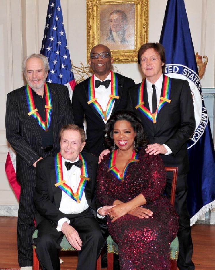 The 2010 Kennedy Center honorees in Washington, D.C. on Dec. 4. Top row, (from L to R): Merle Haggard, Bill T. Jones, and Sir Paul McCartney. Bottom row, (from L to R): Jerry Herman and Oprah Winfrey. (Ron Sachs/Getty Images)