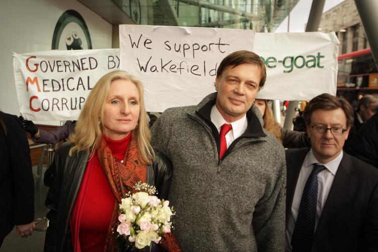 <a><img src="https://www.theepochtimes.com/assets/uploads/2015/09/doctor96238858.jpg" alt="Dr Andrew Wakefield walks with his wife Carmel after speaking to reporters at the General Medical Council on January 28, in London, England. Dr Wakefield was the first clinician to suggest a link between autism in children and vaccinations. (Peter Macdiarmid/Getty Images)" title="Dr Andrew Wakefield walks with his wife Carmel after speaking to reporters at the General Medical Council on January 28, in London, England. Dr Wakefield was the first clinician to suggest a link between autism in children and vaccinations. (Peter Macdiarmid/Getty Images)" width="320" class="size-medium wp-image-1819514"/></a>